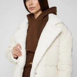 Woman Coats Reversible Borg Longline Puffer Coat - Beige OUTERWEAR