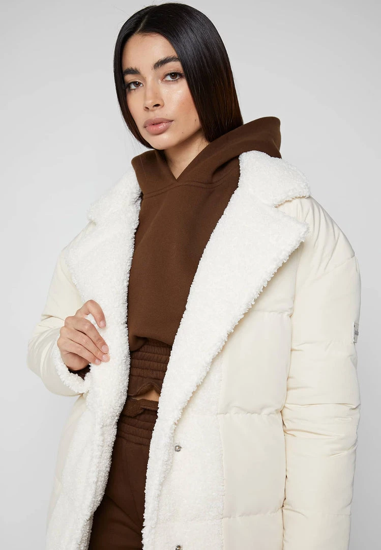 Woman Coats Reversible Borg Longline Puffer Coat - Beige OUTERWEAR