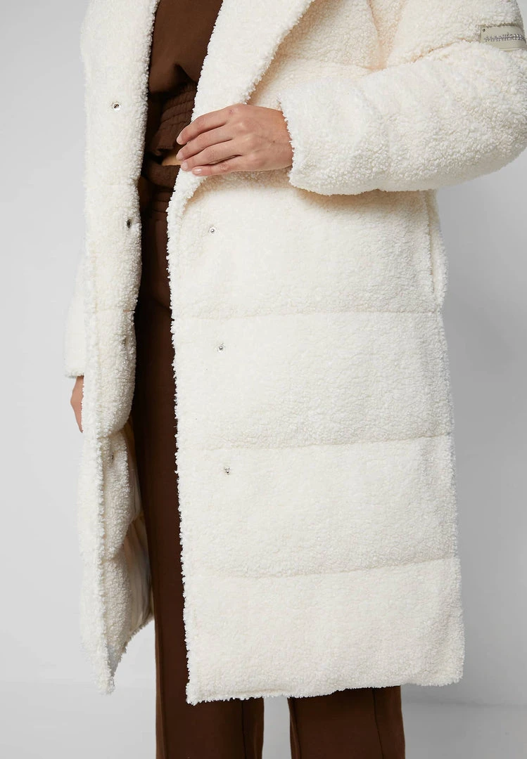 Woman Coats Reversible Borg Longline Puffer Coat - Beige OUTERWEAR