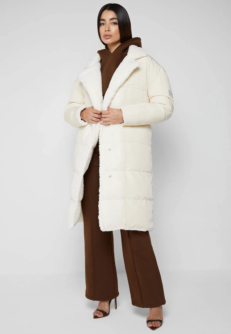 Woman Coats Reversible Borg Longline Puffer Coat - Beige OUTERWEAR