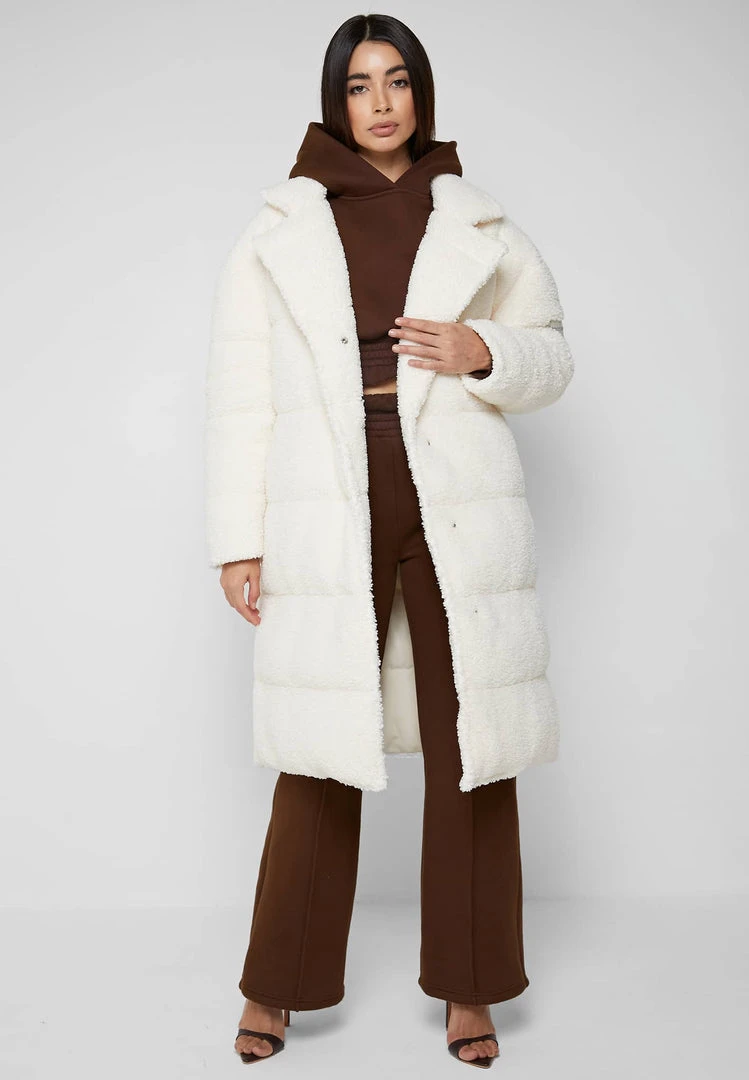 Woman Coats Reversible Borg Longline Puffer Coat - Beige OUTERWEAR