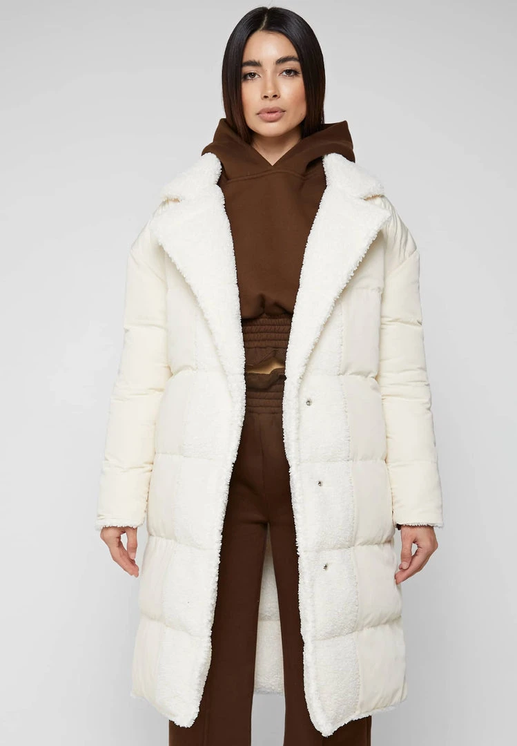 Woman Coats Reversible Borg Longline Puffer Coat - Beige OUTERWEAR