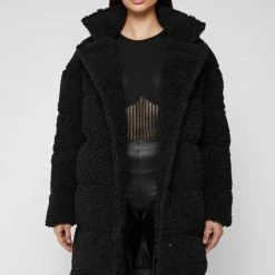 Woman Coats Reversible Borg Longline Puffer Coat - Black