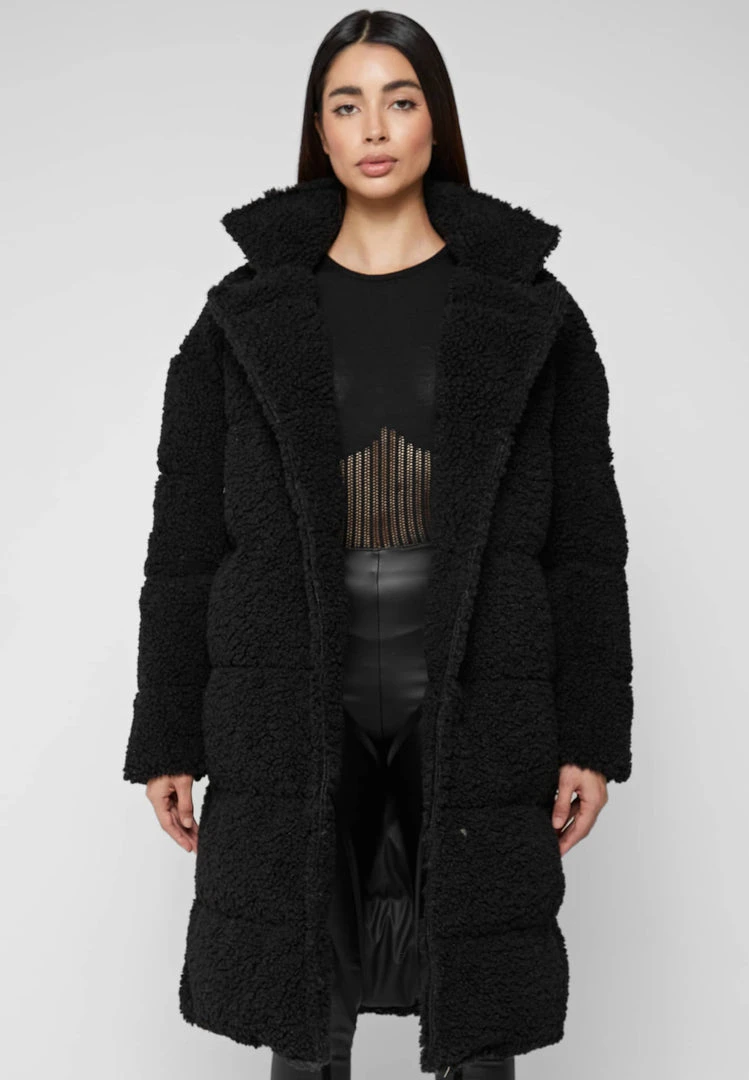 Woman Coats Reversible Borg Longline Puffer Coat - Black