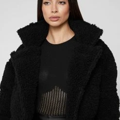 Woman Coats Reversible Borg Longline Puffer Coat - Black