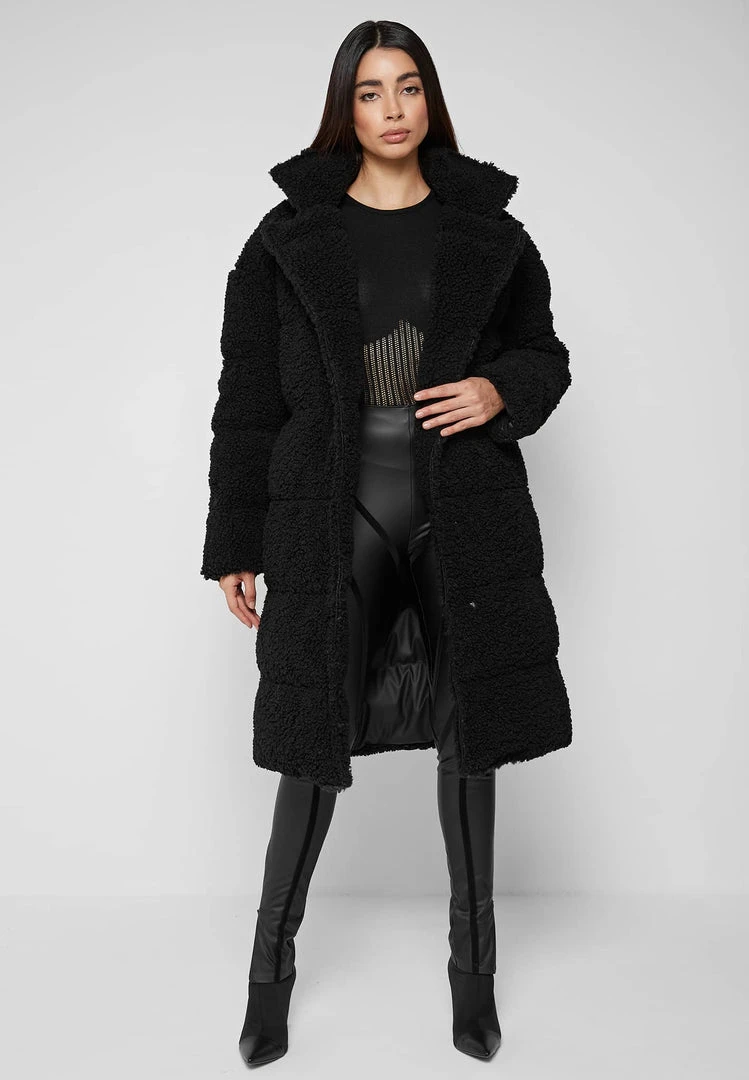 Woman Coats Reversible Borg Longline Puffer Coat - Black