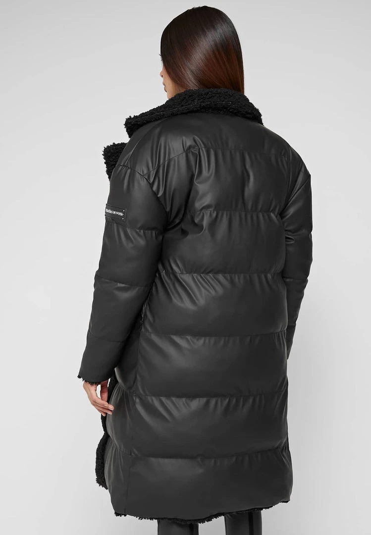 Woman Coats Reversible Borg Longline Puffer Coat - Black