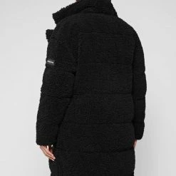 Woman Coats Reversible Borg Longline Puffer Coat - Black