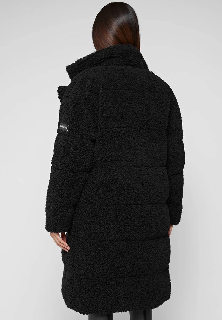 Woman Coats Reversible Borg Longline Puffer Coat - Black