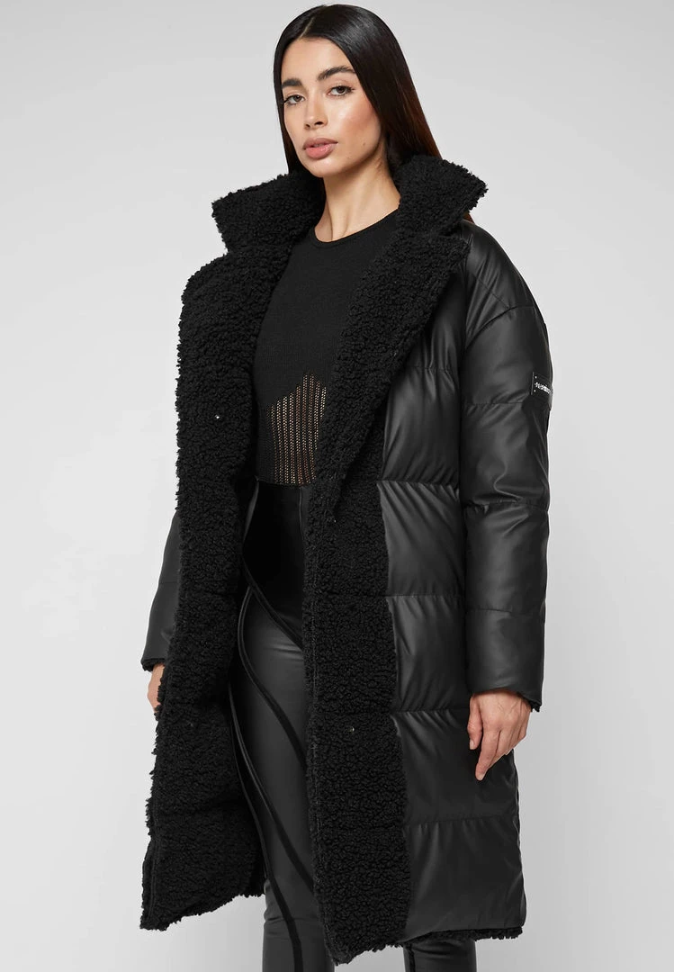Woman Coats Reversible Borg Longline Puffer Coat - Black