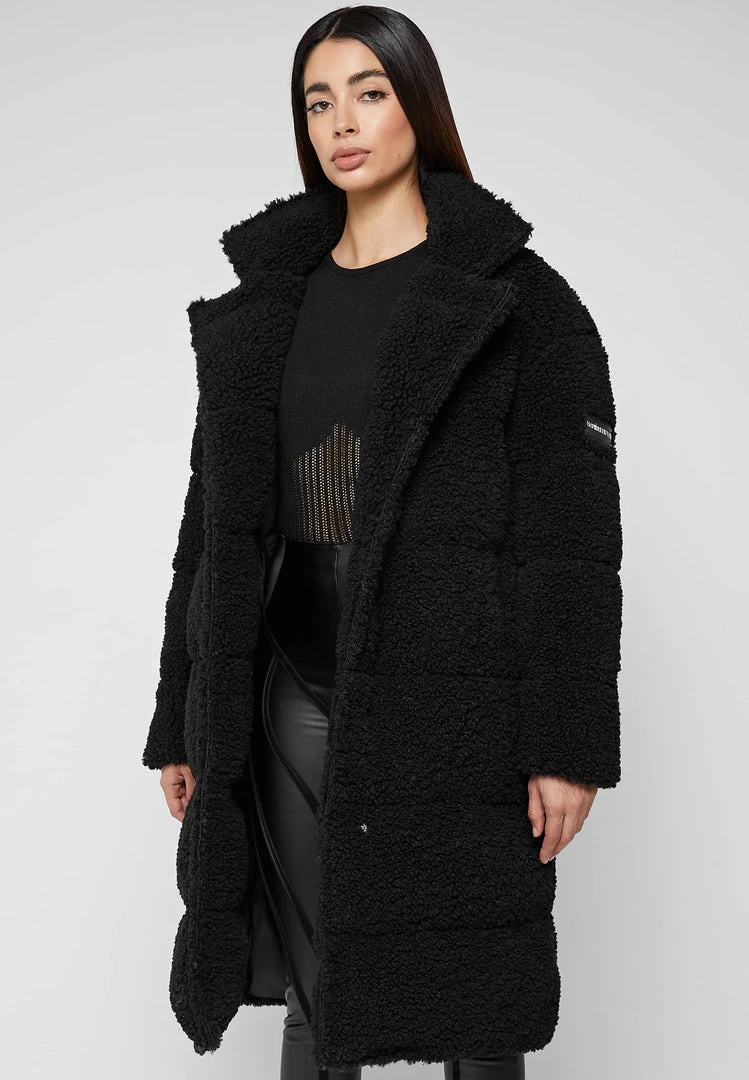 Woman Coats Reversible Borg Longline Puffer Coat - Black
