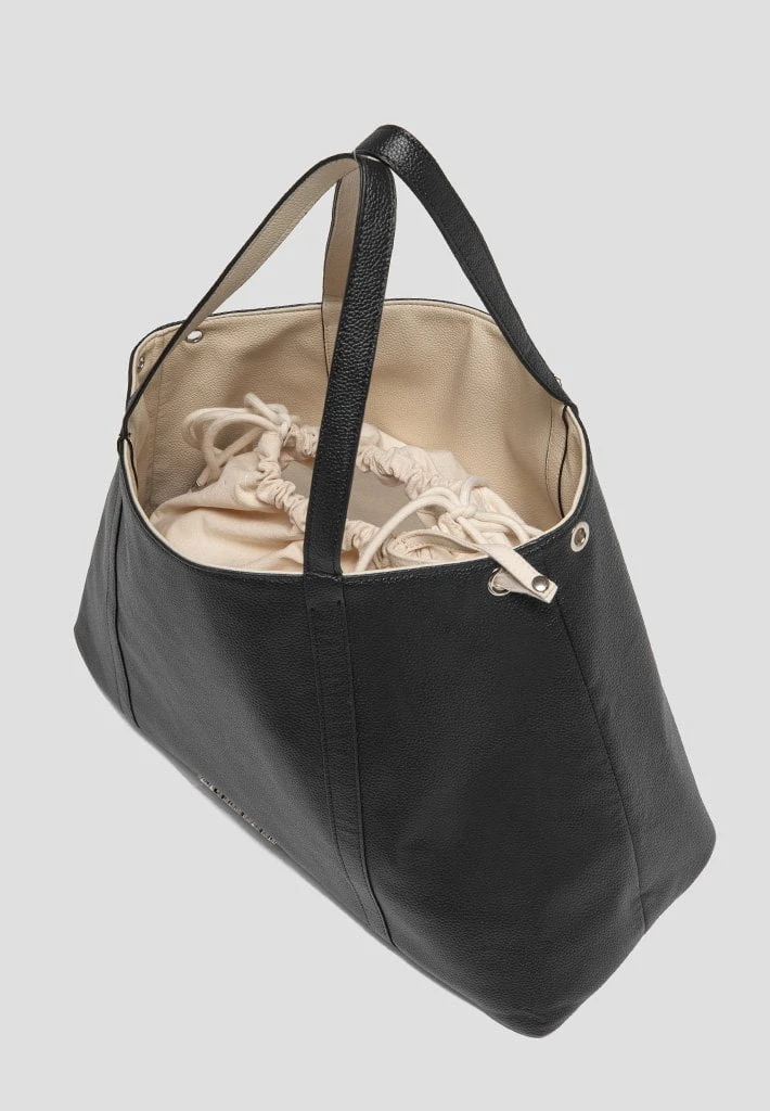 Woman Accessories Reversible Vegan Leather Shopper Tote Bag - Black/Beige