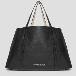 Woman Accessories Reversible Vegan Leather Shopper Tote Bag - Black/Beige