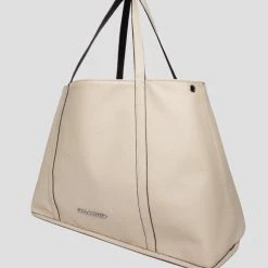 Woman Accessories Reversible Vegan Leather Shopper Tote Bag - Black/Beige