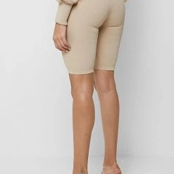 Woman Shorts CO-ORDS Ribbed Cycling Shorts - Beige