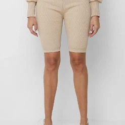Woman Shorts CO-ORDS Ribbed Cycling Shorts - Beige