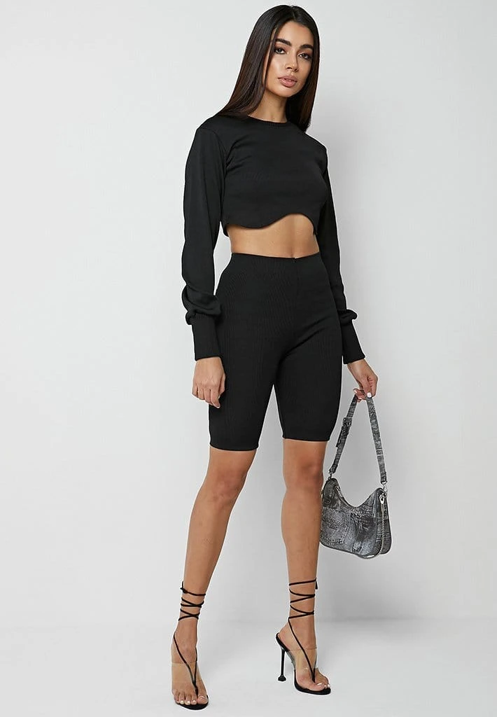 Woman Shorts Ribbed Cycling Shorts - Black CO-ORDS