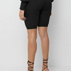 Woman Shorts Ribbed Cycling Shorts - Black CO-ORDS