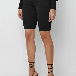 Woman Shorts Ribbed Cycling Shorts - Black CO-ORDS