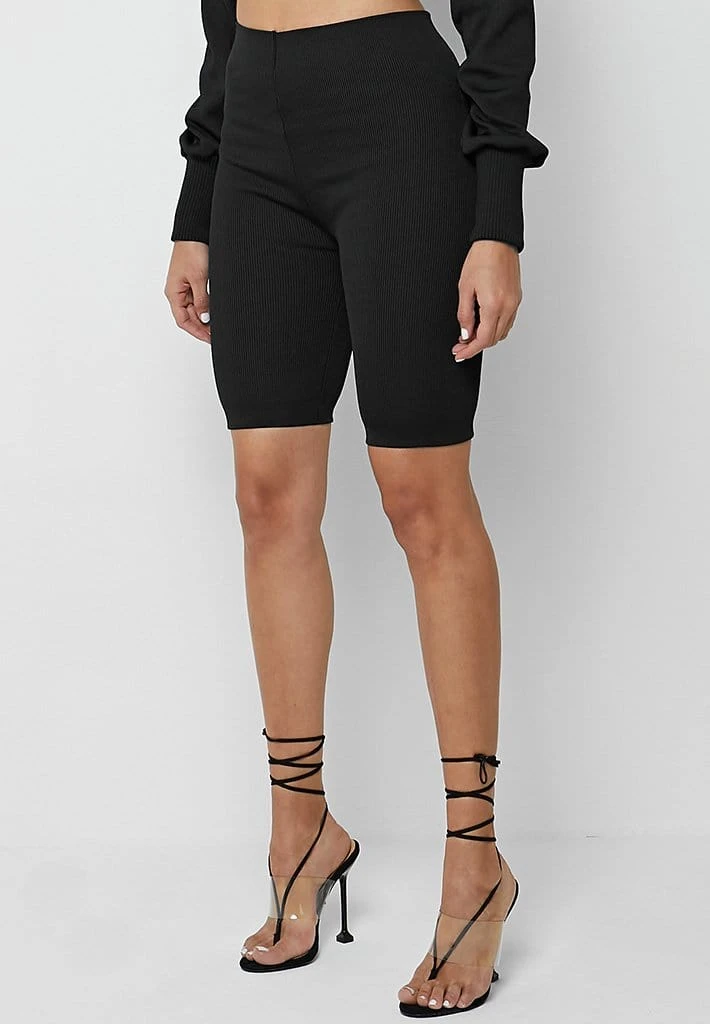 Woman Shorts Ribbed Cycling Shorts - Black CO-ORDS