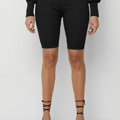 Woman Shorts Ribbed Cycling Shorts - Black CO-ORDS