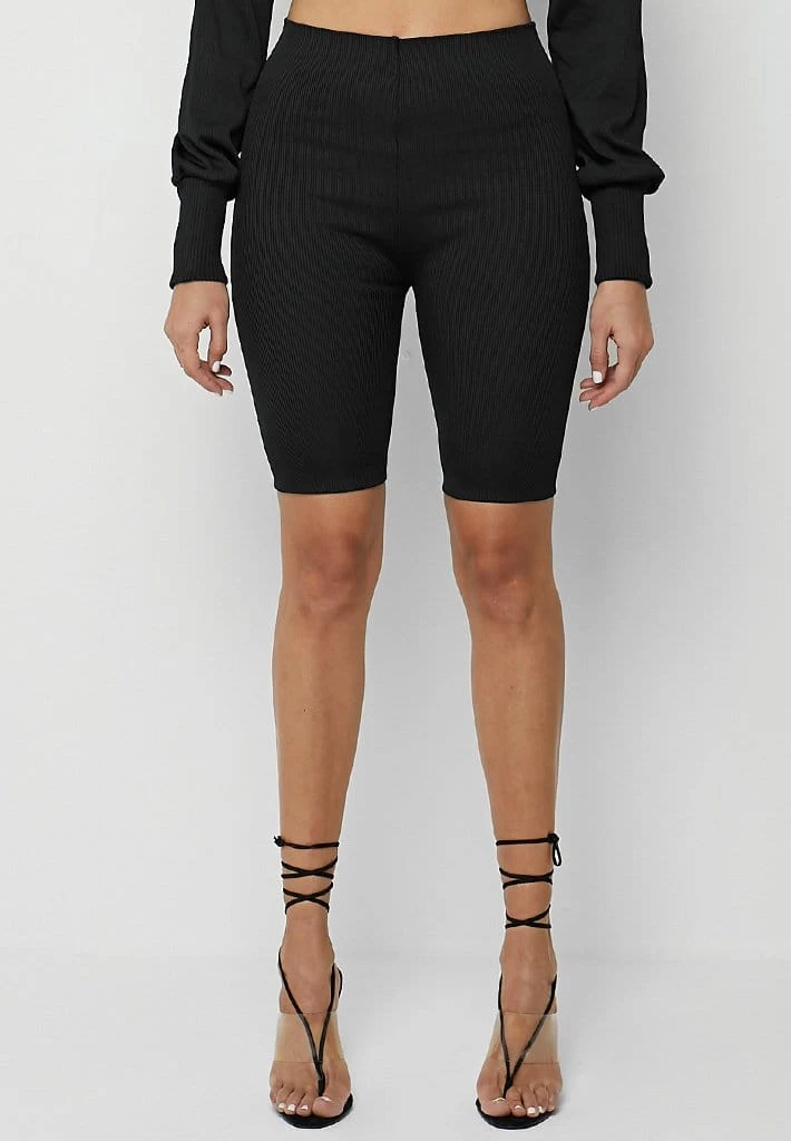 Woman Shorts Ribbed Cycling Shorts - Black CO-ORDS