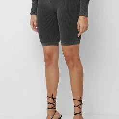 Woman Shorts CO-ORDS Ribbed Cycling Shorts - Washed Grey