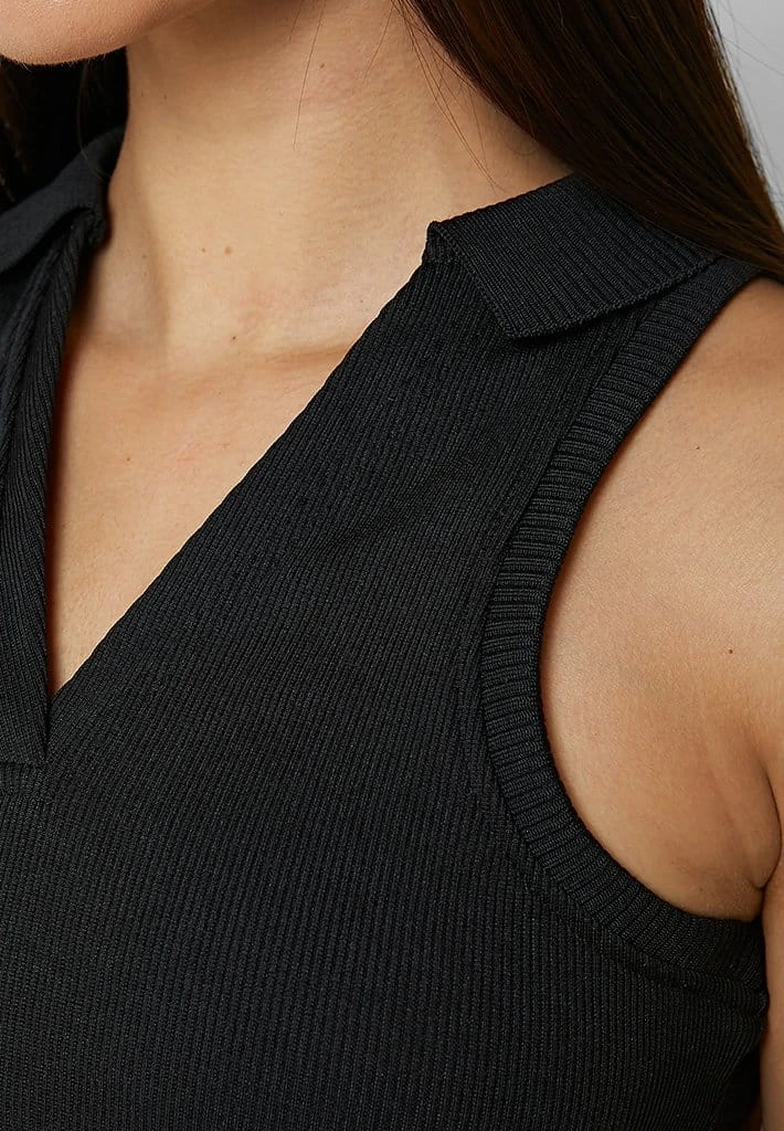 Woman Tops Ribbed Polo Crop Top - Black