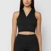 Woman Tops Ribbed Polo Crop Top - Black