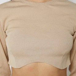 Woman Tops TOPS & T SHIRTS Ribbed Underbust Crop Top - Beige