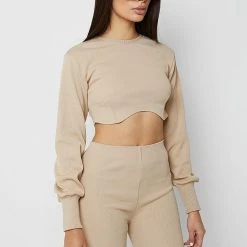 Woman Tops TOPS & T SHIRTS Ribbed Underbust Crop Top - Beige