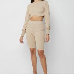 Woman Tops TOPS & T SHIRTS Ribbed Underbust Crop Top - Beige
