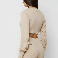 Woman Tops TOPS & T SHIRTS Ribbed Underbust Crop Top - Beige