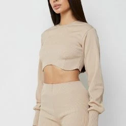 Woman Tops TOPS & T SHIRTS Ribbed Underbust Crop Top - Beige