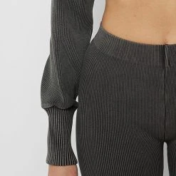 Woman Tops Ribbed Underbust Crop Top - Washed Grey TOPS & T SHIRTS