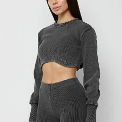 Woman Tops Ribbed Underbust Crop Top - Washed Grey TOPS & T SHIRTS