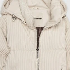 Woman Coats Ribbed Vegan Leather Puffer Jacket - Beige