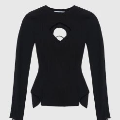 Woman Tops Ribbed Cut Out Lace Up Top - Black