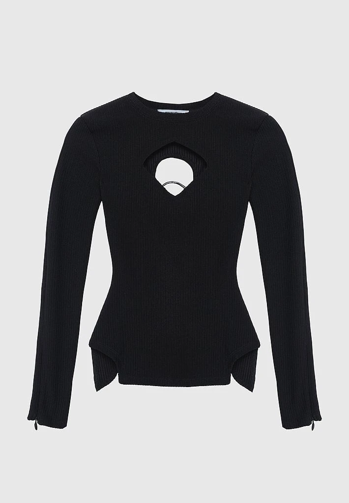 Woman Tops Ribbed Cut Out Lace Up Top - Black