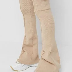 Woman Tracksuits Ribbed Flared Leggings - Beige