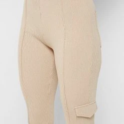 Woman Tracksuits Ribbed Flared Leggings - Beige
