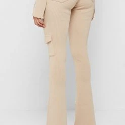 Woman Tracksuits Ribbed Flared Leggings - Beige