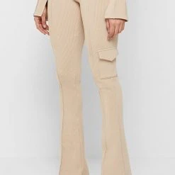 Woman Tracksuits Ribbed Flared Leggings - Beige