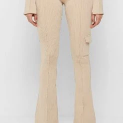 Woman Tracksuits Ribbed Flared Leggings - Beige