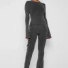 Woman Tracksuits Ribbed Flared Leggings - Washed Grey