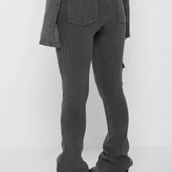 Woman Tracksuits Ribbed Flared Leggings - Washed Grey