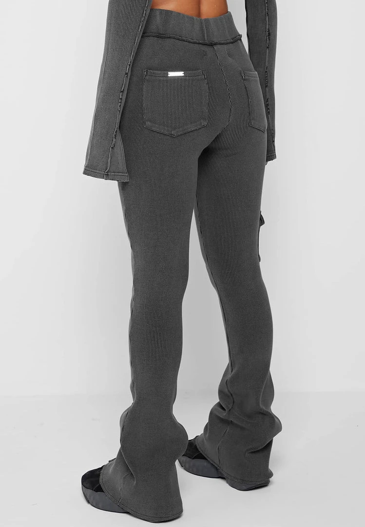 Woman Tracksuits Ribbed Flared Leggings - Washed Grey