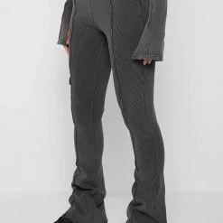 Woman Tracksuits Ribbed Flared Leggings - Washed Grey
