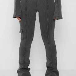 Woman Tracksuits Ribbed Flared Leggings - Washed Grey