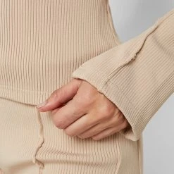 Woman Tracksuits Ribbed Long Sleeve Top - Beige